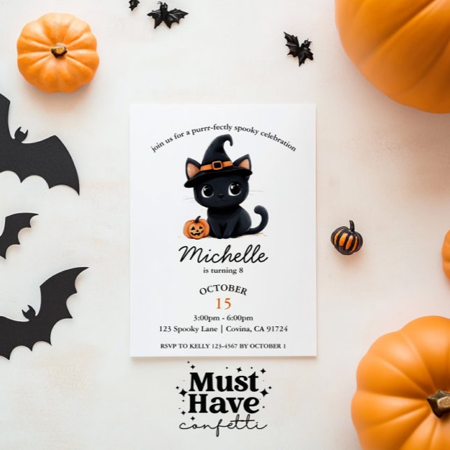 Join Us For a Purrrfectly Spooky Kids Birthday Cat Holiday Card (Creator Uploaded)