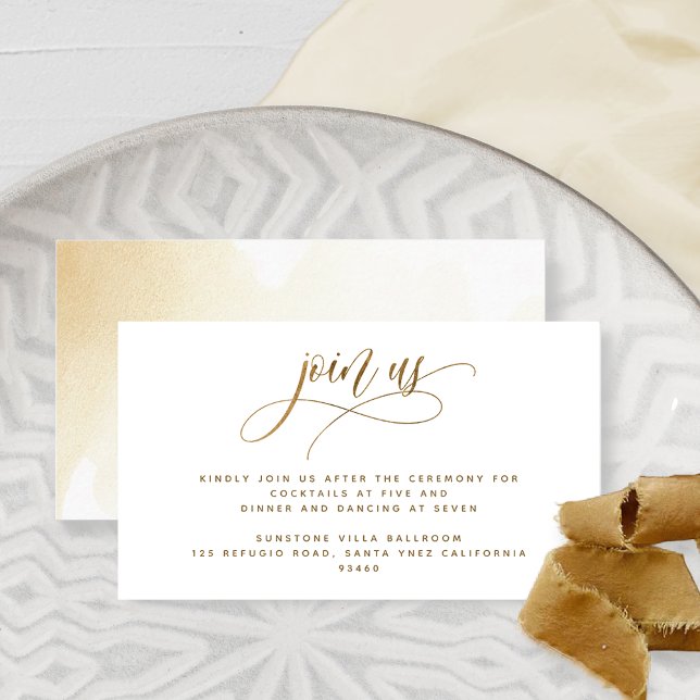 Join Us, Golden Yellow Watercolor, Reception Enclosure Card (Creator Uploaded)
