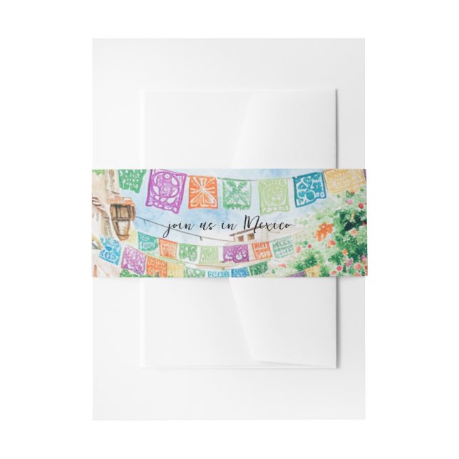 Join Us in Mexico | Watercolor Illustration Invitation Belly Band (Front Example)