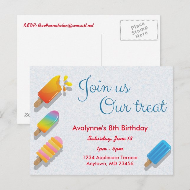 Join Us Our Treat Popsicle Postcard Invitation (Front/Back)