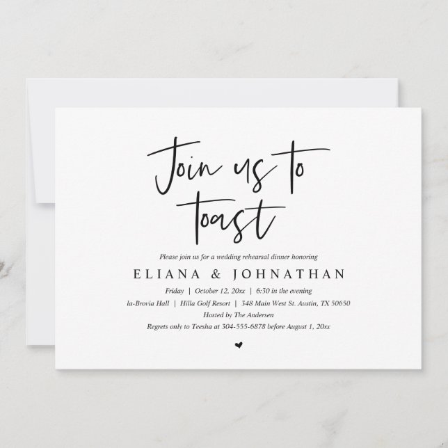 Join us to toast, Wedding Rehearsal Dinner Invitation (Front)