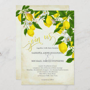 Join Us Watercolor Lemons and Greenery Wedding Invitation