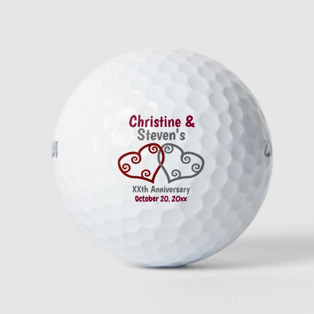 Joined Hearts Anniversary Party Favour Golf Balls (Front)