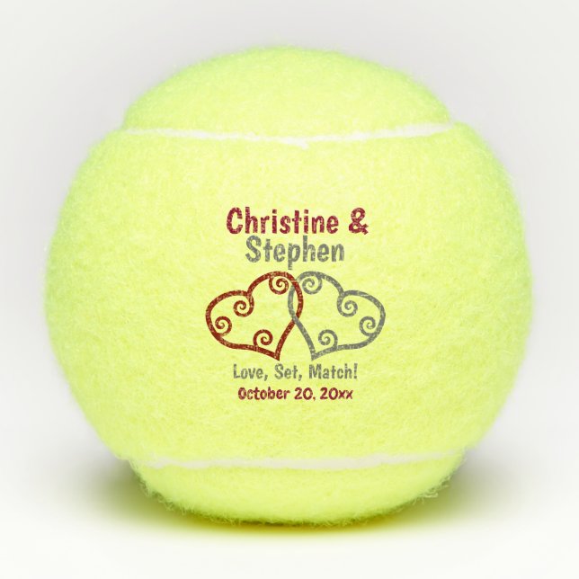 Joined Hearts Wedding Tennis Favour Tennis Balls (Front)
