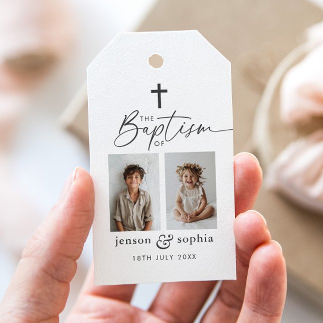 Joint Baptism 2 Photo Gift Tags (Zazzle Joint Baptism 2 Photo Gift Tags)