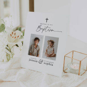 Joint Baptism 2 Photo Welcome Pedestal Sign