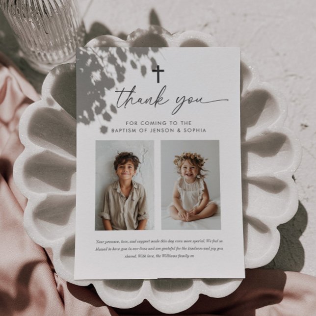 Joint Baptism 2 Photo Welcome Sign Thank You Card (Creator Uploaded)