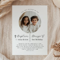 Joint Baptism and 1st Birthday Photo Invitation