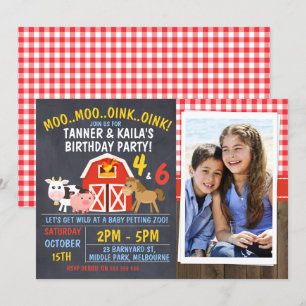 Joint Barnyard Chalkboard Birthday Invitation