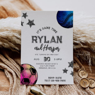Joint Baseball Soccer Birthday Invitation