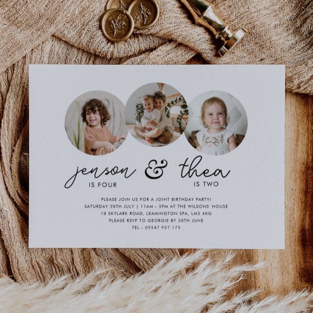 Joint Birthday 3 Round Photos Invitation (Zazzle Joint Birthday 3 Round Photos Invitation)