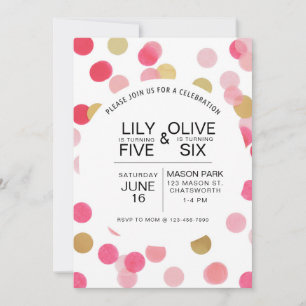 Joint Birthday, Confetti Birth birthday, Invitation