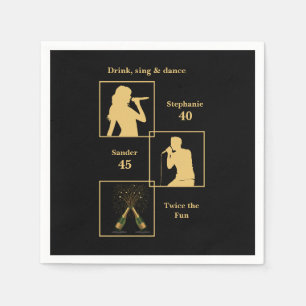 Joint Birthday Double the Fun Black Gold Napkin