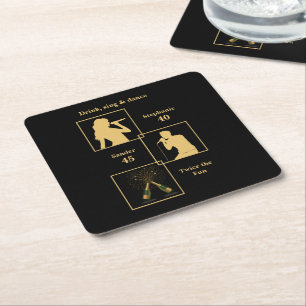 Joint Birthday Double the Fun Black Gold Square Paper Coaster