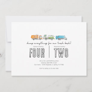 Joint Birthday Invitation - Garbage Truck Theme