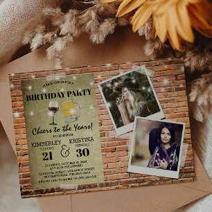 Joint Birthday Party 2 x Photo Cheers to the Years Invitation