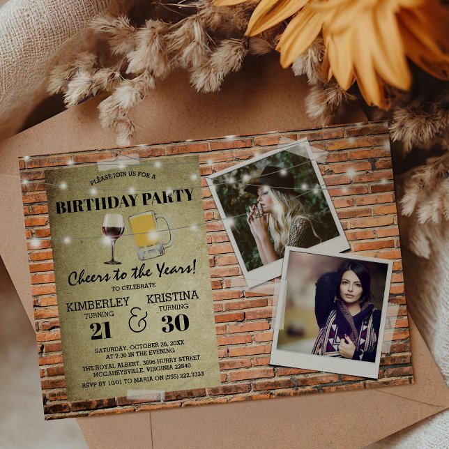 Joint Birthday Party 2 x Photo Cheers to the Years Invitation (Creator Uploaded)