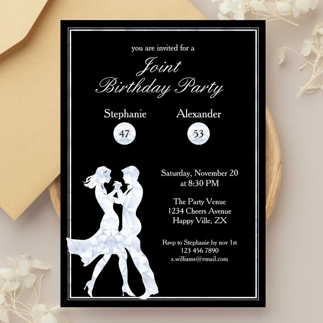 Joint Birthday Party Adults Diamond Dance Couple Invitation (Creator Uploaded)