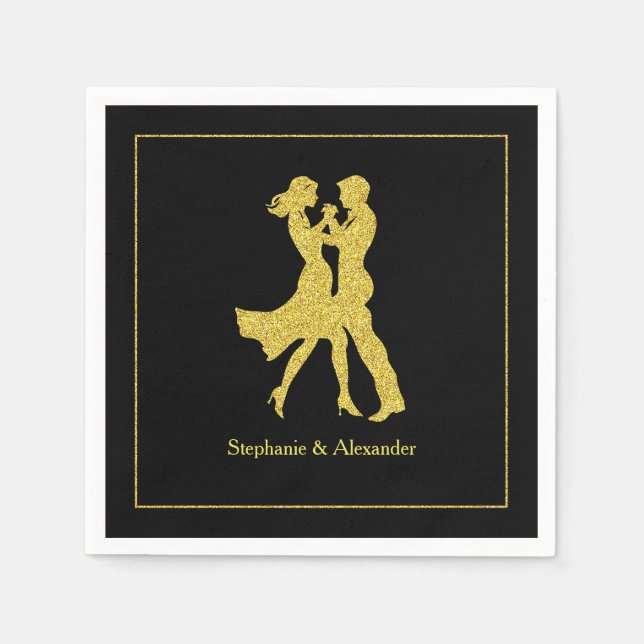 Joint Birthday Party Adults Golden Dance Couple Napkin (Front)