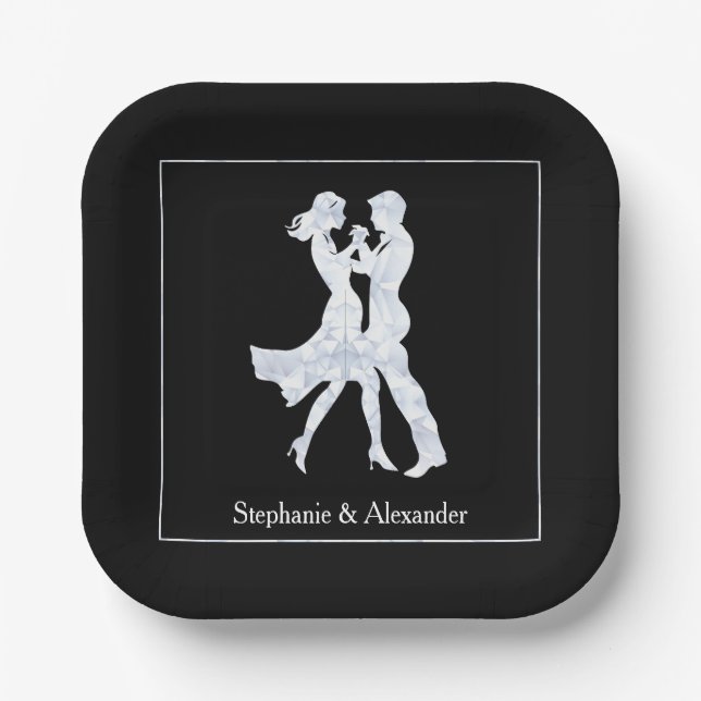 Joint Birthday Party Adults Golden Dance Couple Paper Plate (Front)