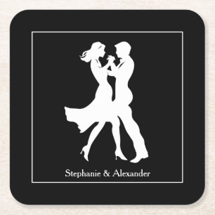 Joint Birthday Party Adults Golden Dance Couple Square Paper Coaster