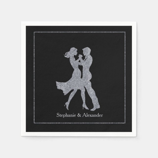 Joint Birthday Party Adults Silver Dance Couple  Napkin (Front)
