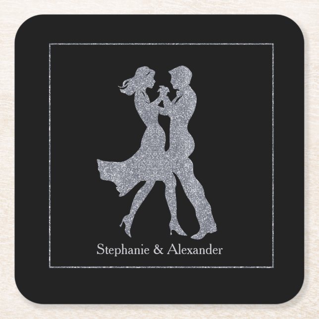 Joint Birthday Party Adults Silver Dance Couple  Square Paper Coaster (Front)