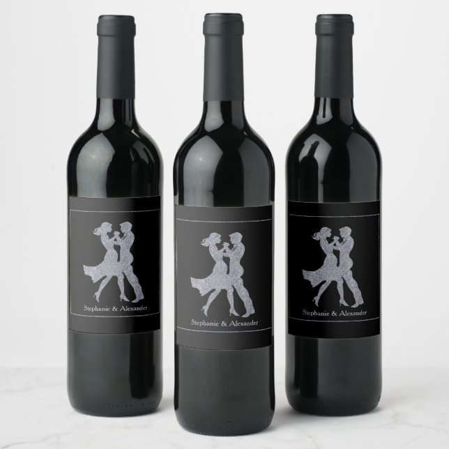 Joint Birthday Party Adults Silver Dance Couple  Wine Label (Bottles)