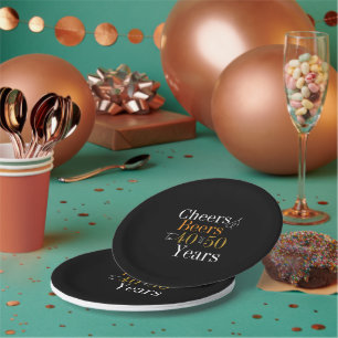 Joint Birthday Party Cheers and Beers Black Gold Paper Plate