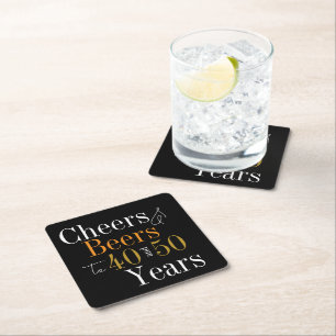 Joint Birthday Party Cheers and Beers Black Gold Square Paper Coaster