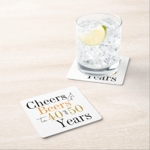 Joint Birthday Party Cheers and Beers Minimal Square Paper Coaster