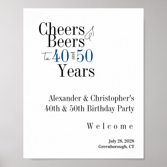 Joint Birthday Party Cheers Beer Blue Welcome Poster (Front)