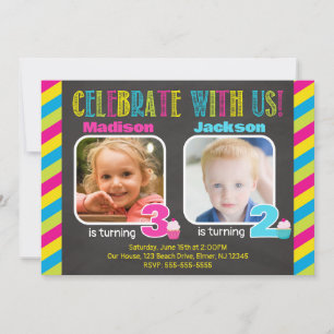 Joint Birthday Party Invitation with Photo