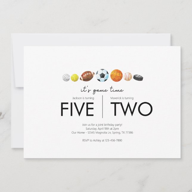 Joint Birthday Party - Sports Theme Invitation (Front)