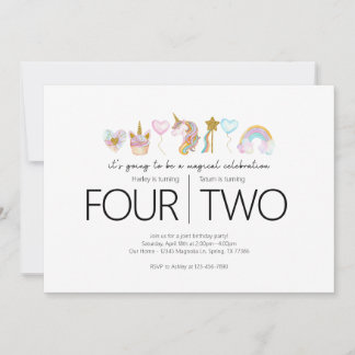 Joint Birthday Party - Unicorn Theme Invitation