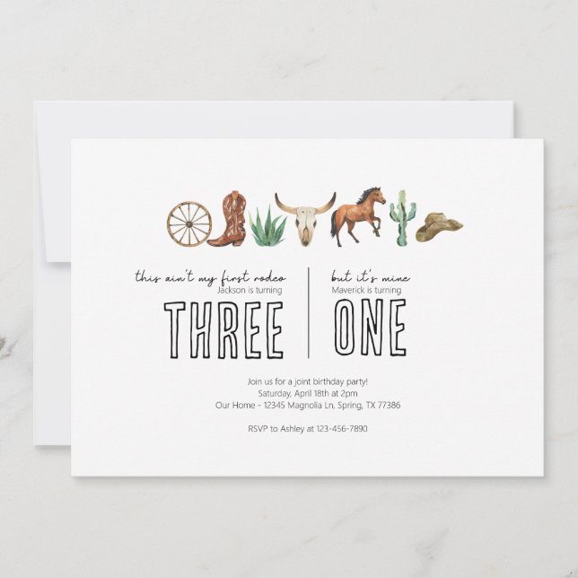 Joint Birthday Party - Western Rodeo Theme Invitation (Front)
