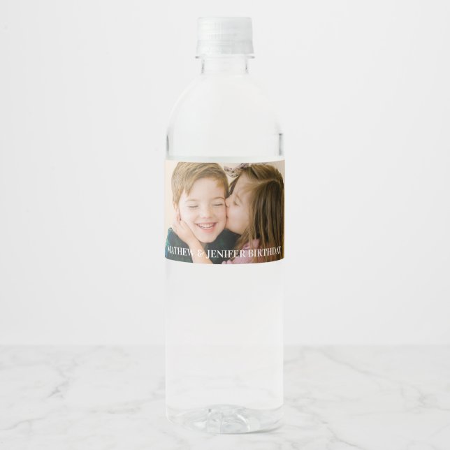 Joint Birthday Photo Water Bottle Label (Front)
