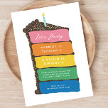 Joint Birthday Rainbow Layer Cake Party Invitation<br><div class="desc">Introducing the perfect invitation for your next birthday party! Whether you're throwing a bash for kids or adults, this design is sure to make a statement. The centerpiece of the invitation is a beautifully illustrated birthday cake with rainbow layers and luscious chocolate frosting. The typography for the invitation is nestled...</div>