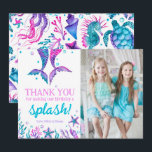Joint Birthday Sisters Mermaid Thank You Card<br><div class="desc">This joint birthday sisters watercolor thank you card features two mermaids tails, coral and sea shells on the front, there is also space for you to add a photo. On the back is a pattern of sea creatures such as jellyfish, sea turtles, sea horses, stingrays, crabs and more. You can...</div>