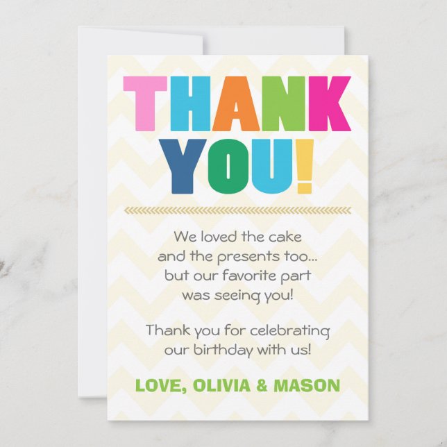 Joint birthday Thank you card Twins Rainbow colour (Front)