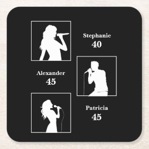 Joint Birthday Triple the Fun Minimalist Black Square Paper Coaster