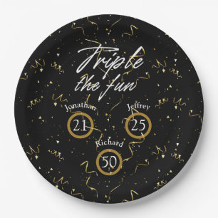 Joint Birthday Triple The Fun Paper Plate