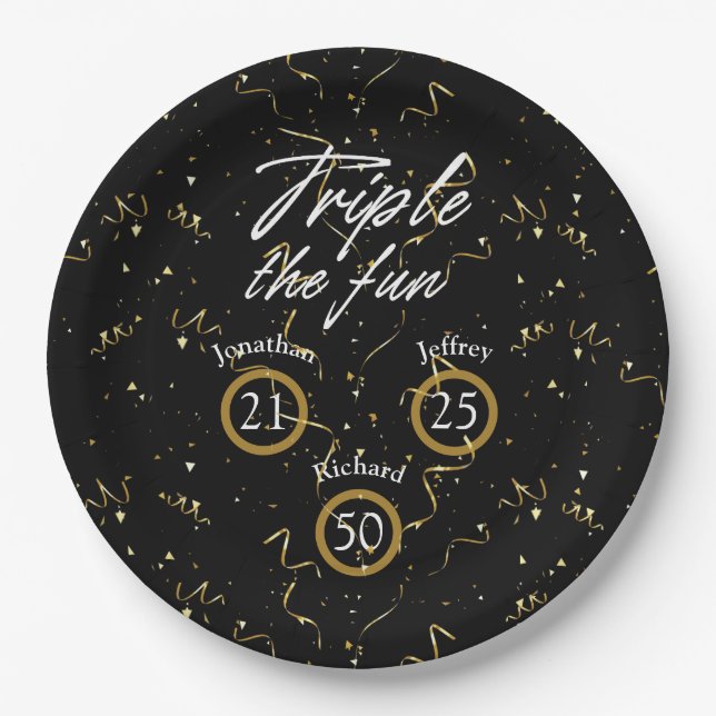 Joint Birthday Triple The Fun  Paper Plate (Front)
