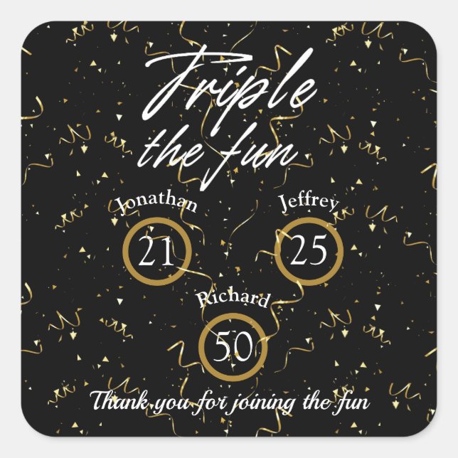 Joint Birthday Triple The Fun  Square Sticker (Front)