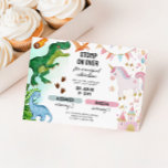 Joint Dinosaur & Unicorn Boy Girl Birthday Invitation<br><div class="desc">Make party planning extra magical with this Unicorn and Dinosaur Joint Birthday Invitation—a fun and unique design perfect for celebrating two siblings or friends with different styles! Featuring a whimsical unicorn theme alongside fun Jurassic dinosaurs, this invitation is ideal for boy and girl joint parties of any age. The playful...</div>