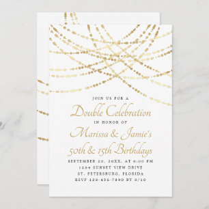 Joint Double String Lights Black Gold Birthday Invitation