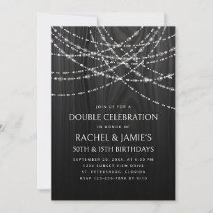 Joint Double String Lights Black White Birthday Invitation