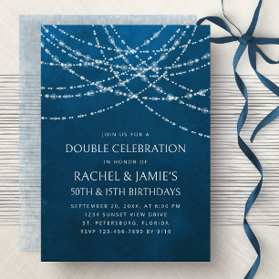 Joint Double String Lights Blue Mens Boys Birthday Invitation