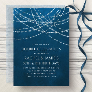 Joint Double String Lights Blue Mens Boys Birthday Invitation