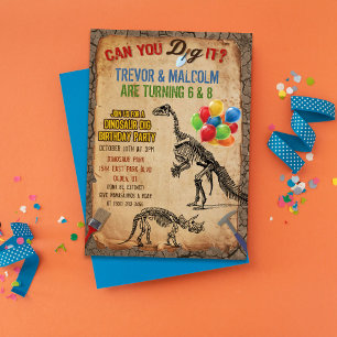 Joint Dual Dinosaur Dig Birthday Party Invitation